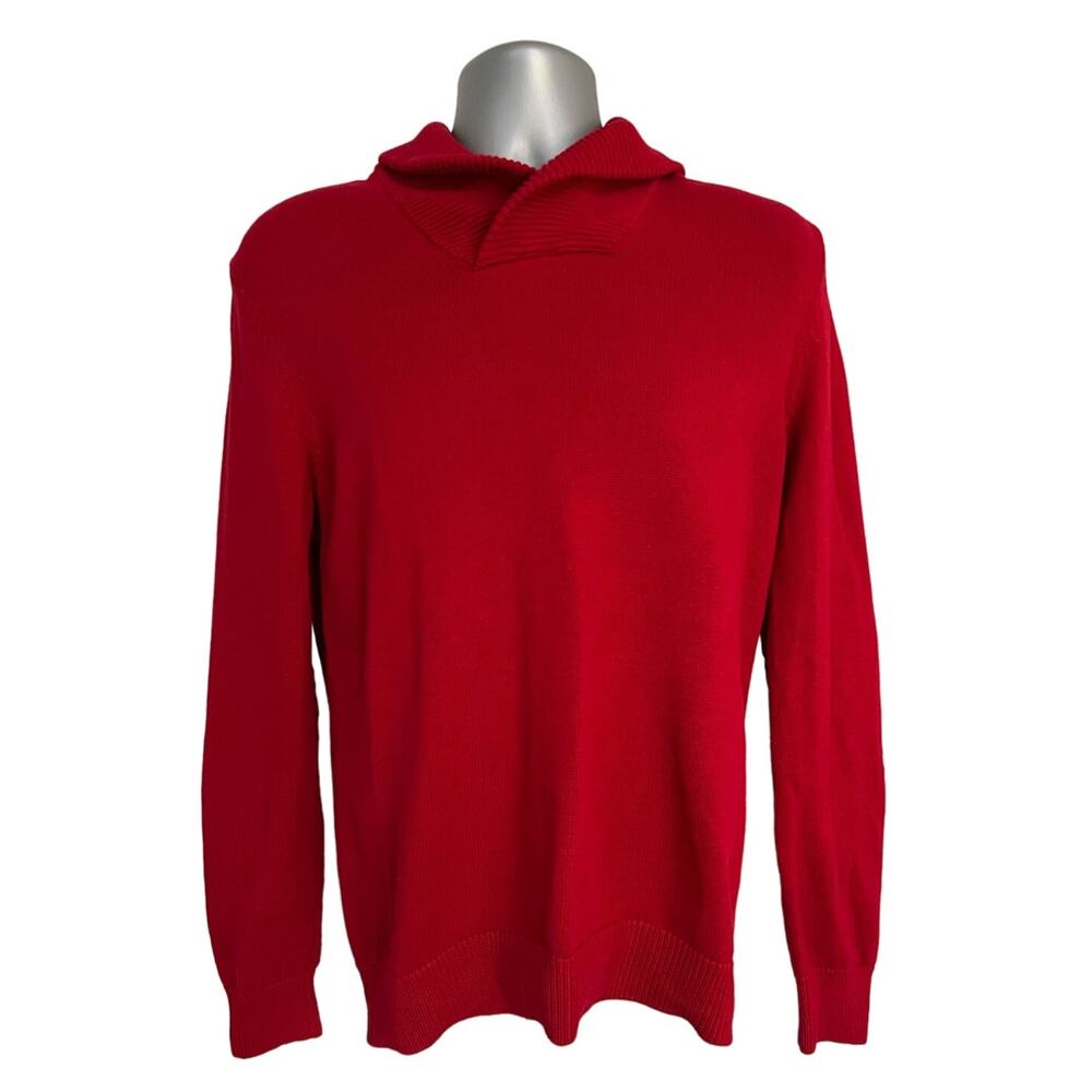Chaps Men’s Small Red Shawl Collar Sweater Cotton Elbow Patch Preppy - Picture 2 of 8